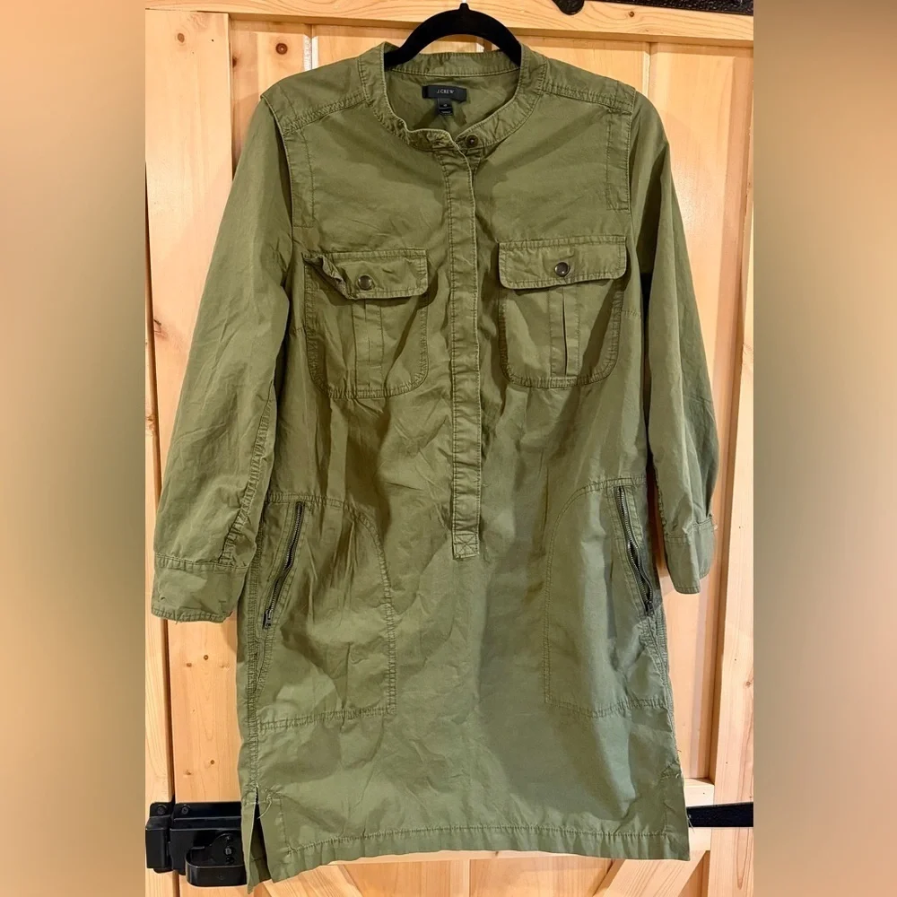 J. Crew Ladies Sz 10 Olive Safari Military‎ Utility Shirt Dress